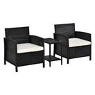 Outsunny 3 PC Outdoor Rattan Sofa Set w/ Chairs Coffee Table Cushion Black