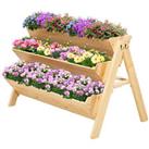 Outsunny 3 Tier Wooden Garden Raised Bed Plant Bed with Clapboard and Hooks
