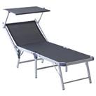 Outsunny Outdoor Lounger Fold 180? Reclining Chair w/ Adjustable Canopy Grey