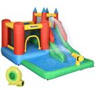 Outsunny Kids Bouncy Castle w/ Slide Water Pool Climbing Wall & Trampoline