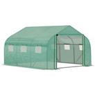 Outsunny 3.5 x 3 x 2m Outdoor Tunnel Greenhouse w/ Roll Up Door 6 Windows Green