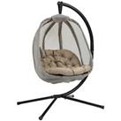 Outsunny Folding Hanging Egg Chair w/ Cushion and Stand for Indoor Outdoor Khaki