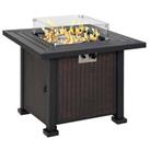 Outsunny Outdoor Propane Gas Fire Pit Table w/ Wind Screen & Glass Beads, Black