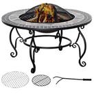 Outsunny Firepit Fire Bowl W/ Grill Spark Screen Cover Fire Poker Bonfire Patio