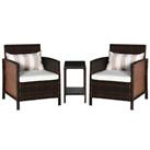 Outsunny 3 PC Outdoor Rattan Sofa Set w/ Chairs Coffee Table Cushion Brown