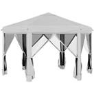 Outsunny 3.2m Pop Up Gazebo Hexagonal Canopy Tent Outdoor w/Sidewalls Light Grey
