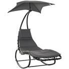 Outsunny Patio Rocking Chaise Lounge Rocking Bed with Canopy Cushion Headrest