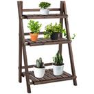 Outsunny 3-Tier Wooden Shelf Foldable Flower Pots Holder Stand Indoor Outdoor