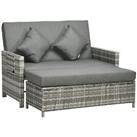 Outsunny Garden Rattan Furniture Set 2 Seater Patio Sun Lounger Daybed Sun Bed