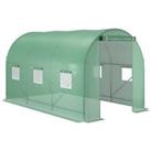 Outsunny 3.5 x 2m Walk-In Polytunnel Greenhouse with Roll Up Door Windows Green
