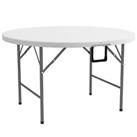 Outsunny ?122 Folding Garden Table, HDPE Round Picnic Table for 6, White