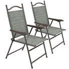 Outsunny Folding Chairs Set w/ Armrest, Breathable Mesh Fabric Seat, Dark Grey
