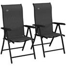 Outsunny Set of 2 Outdoor Rattan Folding Chair Set w/ Adjustable Backrest Grey