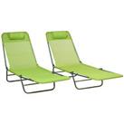 Outsunny 2 Piece Folding Sun Loungers with Adjustable Backrest, Pillow, Green