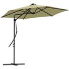 Outsunny 3(m) Cantilever Garden Parasol Umbrella W/ Solar LED and Cover, Beige