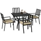 Outsunny Garden Dining Set w/ 4 Stackable Cushioned Chairs and Metal Top Table