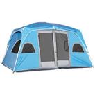 Outsunny Camping Tent, Family Tent 4-8 Person 2 Room Easy Set Up, Blue