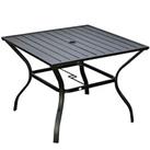 Outsunny Garden Table with Parasol Hole for Four, Slatted Metal Plate Top Black