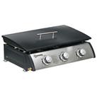 Outsunny Portable Gas Plancha BBQ Grill with 3 Burners, Non-Stick Griddle, Lid