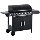 Outsunny 6+1 Burner Gas BBQ Grill Garden Barbecue with Wheels, Cabinet