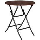 Outsunny Foldable Outdoor Coffee Table, Metal Frame Rattan Side Table, Brown