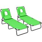Outsunny Folding Sun Lounger Set of 2 Reclining Chair with Reading Hole Green