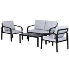 Outsunny 4pcs Garden Sectional Loveseat Chairs Table Furniture w/ Cushion, Black