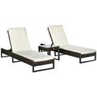 Outsunny Rattan Sun Lounger Set w/ Cushions, 5-Level Chaise Lounge Chairs Brown