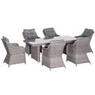 Outsunny 7 PCS Patio Rattan Dining Set with Tempered Glass Table and Cushions