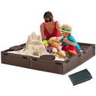 Outsunny Kids Outdoor Sandbox w/ Canopy Backyard for 3-12 years old Brown
