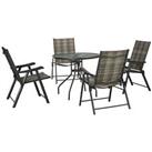 Outsunny 5 PCs Rattan Dining Sets w/ Umbrella Hole Table & Folding Armchair