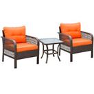 Outsunny 3 Pieces Patio Rattan Bistro Set w/ Tempered Glass Table Used