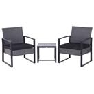 Outsunny 3 Pieces Rattan Patio Bistro Set 2 Chairs Coffee Side Table Set, Grey