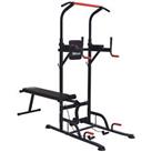 HOMCOM Multifunction Home Workout Station Tower Steel Frame w/ Bench Bars Ropes