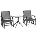 Outsunny 3 PCS Outdoor Sling Fabric Rocking Glider Chair w/ Table Set Grey
