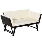Outsunny 2 in 1Rattan Folding Chaise Lounger w/ Cushion for Garden Beige