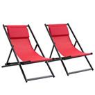 Outsunny 2Pcs Texteline Chaise Lounge Recliner Chair Adjust Lounger Patio Red