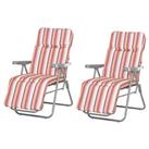 Outsunny Set of 2 Adjustable Sun Lounger Recliner Reclining Seat Orange/White