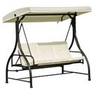 Outsunny 3 Seater Canopy Swing Chair Porch Hammock Bed Rocking Bench Cream White