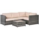 Outsunny 3Pcs Rattan Corner Sofa Set Coffee Table Garden Furniture w/ Cushion