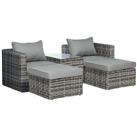 Outsunny 5 Pcs Rattan Garden Furniture Set Single Sofa Stool Coffee Table Grey