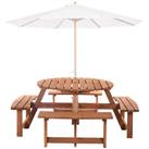 Outsunny 8 Seat Garden Outdoor Wooden Round Picnic Table Bench w/ Parasol Hold