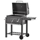 Outsunny Charcoal Grill BBQ Trolley Wheels Shelf Side Thermometer Steel Black