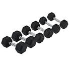 HOMCOM Rubber Dumbbells Set of 3 Pairs Sports Hex Weight Sets Fitness 5, 6, 8kg