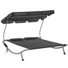 Outsunny Garden Double Hammock Sun Lounger Day Bed Canopy W/ Stand & 2 Pillows