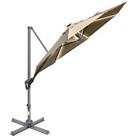 Outsunny 3(m) Solar LED Cantilever Parasol Adjustable Garden Umbrella Khaki