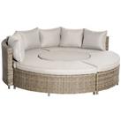 Outsunny 5 PCs Outdoor Rattan Lounge Chair Round Daybed Table Set w/ Cushion