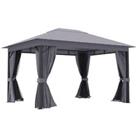 Outsunny 4 x 3(m) Patio Gazebo Garden Shelter w/ Curtains and Netting, Grey