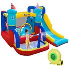 Outsunny Kids Bouncy Castle with Slide Pool Trampoline Climbing Wall w/ Blower
