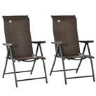 Outsunny Set of 2 Outdoor Rattan Folding Chair Set w/ Adjustable Backrest Brown